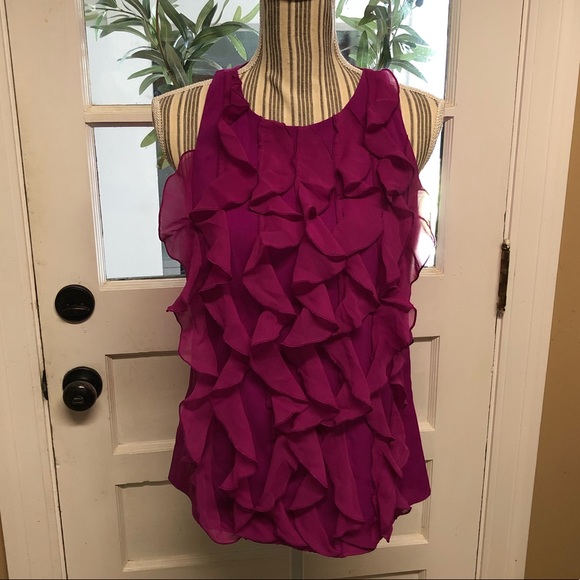 Trulli Tops - Trulli magenta ruffle front halter neck woven tank